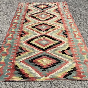 Vintage Turkish Area Kilim Rug, Kilim rug for livingroom, bohemian Kilim Rugs, 5&#39;7&quot;x10&#39;3&quot;ft , Kelim Teppich, Tapis, large wool kilim,