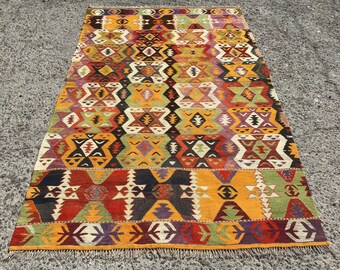 6x9 Vintage Türkischer Kelim Teppich - Kelim Teppich Läufer - Kelim Teppiche für Wohnzimmer