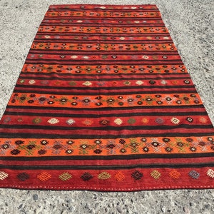 6x12 Large Orange Rugs for living room, Kelim Teppich, Handmade Kilim Rug, Vintage rug, Area Rug, bohemian rug, kilim rug, 6&#39;2” x 12’4” ft,