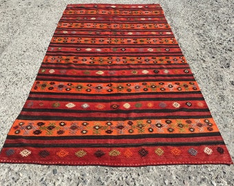 6 x 12 grote oranje tapijten voor woonkamer, kelim teppich, handgemaakt kelimtapijt, vintage tapijt, karpet, boho-tapijt, kelimtapijt, 6'2" x 12'4" ft,