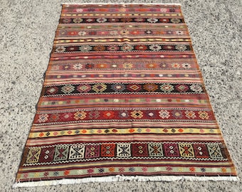 Stor kelimmatta, matta för kök och matsal, handgjord kelim i ull, matta, boho kelim, löpare i kelim, 120x180 cm, kelim teppich, tapet,