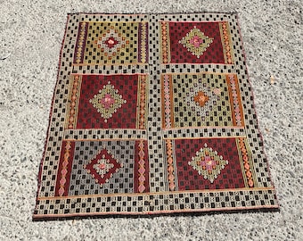 Kelim Teppich, Large Kilim Rug, Tapis Kilim, 4'x4'6" ft, Rug for living room, bedroom rug,
