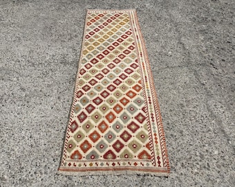 Runner kilim Rug, Cotton Kilim rug, Vintage Runner, Handmade Kilim Rug, 2'8”× 9’ ft, kitchen Runner rug, Runner kilim, Hallway runner rug,
