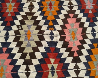 6x9 Diamond design Turkish kilim rug, Area large kilim rug, vintage kilim, Anatolian rug, Kelim Teppich, Carpet Kilim Rugs, 5'7" x 9'8" ft