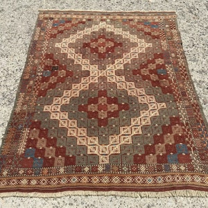 5x7 kilim Rug - rugs for living room, Tribal wool Kilim, Rug, bohemian carpet kilim, kilim rug runner, 4&#39;6”x 6’2”, Kelim teppich