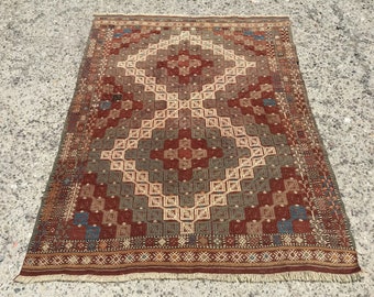 5x7 kelimmatta - mattor för vardagsrum, Tribal ullkelim, Matta, boho kelimmatta, kelimlöpare, 4'6”x6'2”, kelim teppich