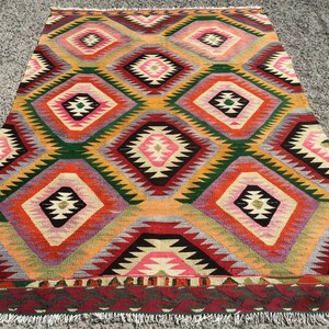 6x9 kilim rug, vintage large area rug, kilim rug for livingroom, kilim rug, Anatolia Turkish rug, Kelim teppich, Tapis, 5&#39;11&quot;x 8&#39;8&quot;ft,