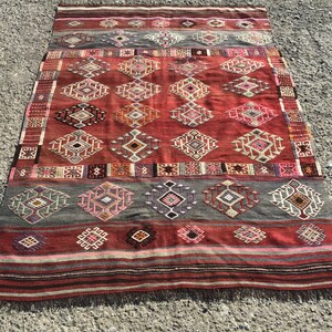 5x7 Rare Red Turkish kilim rug - kilim rug, vintage kilim rug, Anatolian rug, Kelim teppich, Turkish Kilim,  5&#39; x 7&#39;7&quot;ft, Living room Rug,