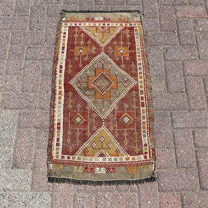 2 x 3 ft Baumwolle handgefertigter kleiner türkischer Kelim Teppich - Boho Kelim Teppich - Vintage Kelim Teppich - Anatolischer türkischer Teppich