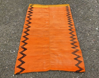 4x6 Orange Large Area Kilim Rug, Kilim rug for living room, bedroom kilim, 3'7"x 5'7" ft, wool carpet