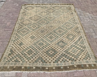 6 x 9 kelimtapijt, groot tapijt, keuken woonkamer kelimtapijt, 6'5 "x 9' ft, groot kilimtapijt, extra groot kilimtapijt, Azteekse kelimtapijten,