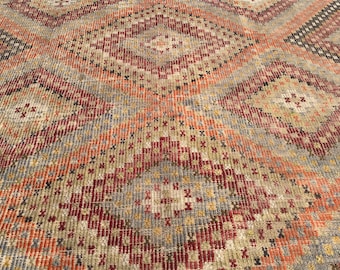 Tapete kilim de algodão, tapete kilim de cor escura, kilim turco, tapete, tapete da Anatólia, 5'5" x 8'7" pés, tapete kilim de peru, tapete grande, tapete colorido,
