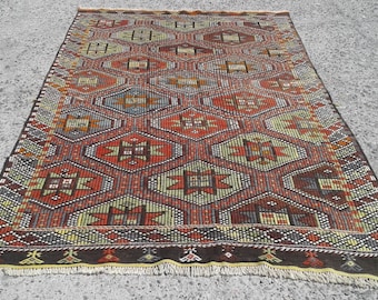 6x9 kilim rug | Area rug | Vintage kilim rug | Anatolian rug | Kelim teppich | Turkish Kilim | 5'7" x 9'1" ft | Rug for livingroom | room |