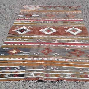 Living room large kilim rug - boho kilim rug, vintage kilim rug, Anatolian rug, Kelim teppich, Turkish Kilim, 4&#39;7&quot; x 7&#39;3&quot; ft, Tapis