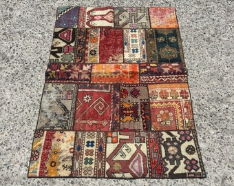 Patchwork Area rug, vintage rug, rug for hallway, wool rugs, rugs runner, 3’4”x 4'8" ft, rug for living room,
