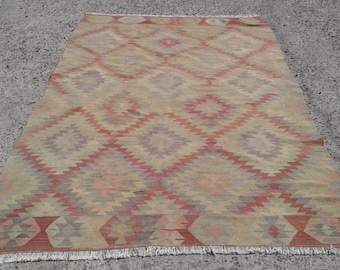 200x2300 Wohnzimmer AREA Große Kelim Teppiche - Vintage Kelim Teppiche - 14x25 cm - Teppiche für Wohnzimmer - Kelim Teppiche mit Rauten Design