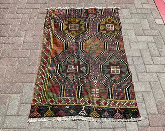 3 x 5 ft Vintage türkischer großer Kelim Teppich - Türkischer Kilim, Kelim Teppich, Teppich für Wohnzimmer, Kelim Teppich, Kelim Teppich Schlafzimmer