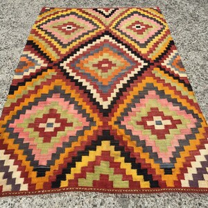 5x8 Diamond design kilim Rug - Vintage carpet rug, Rug, bohemian rug, kilim rug, 5&#39; x 8’ft, Kelim teppich,