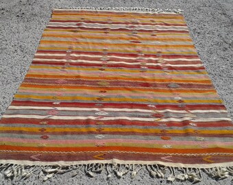 6x9 Vintage türkischer Kelim Teppich 5'2 "x 8'2"ft