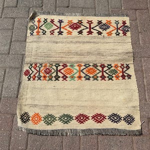 3x3 kleiner türkischer Kelim Teppich - Boho Kelim Teppich - Vintage Kelim Teppich - Anatolischer türkischer Teppich - Wandbehang Dekor Fußmatte