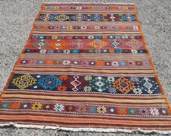 5x8 Handmade Vintage Turkish kilim Area rug, Runner kilim rug, bedroom rug, Rug for living room, Large rug, Teppich Kelim, 4'11"x 8'10" ft