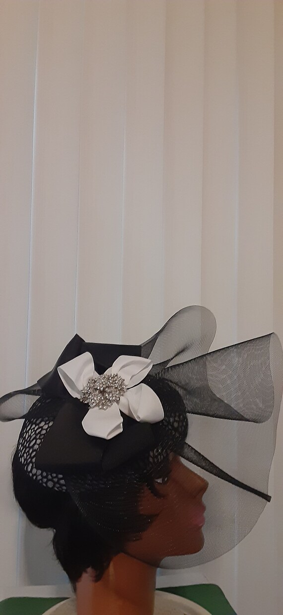 Black White Church Hat Year Round Crinoline Bows Brooch Mom 