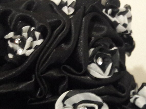 Black Church Hat: Satin Rosettes, Rhinestone Trim, Medium  display picture 3