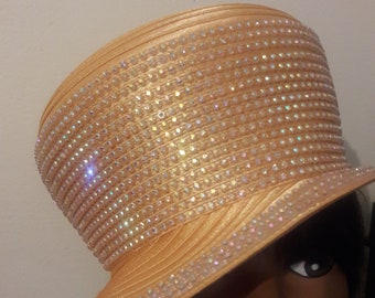 Vintage I Magnin Hat Straw Gold Wide Brim Sun Woven Metallic  display picture 2