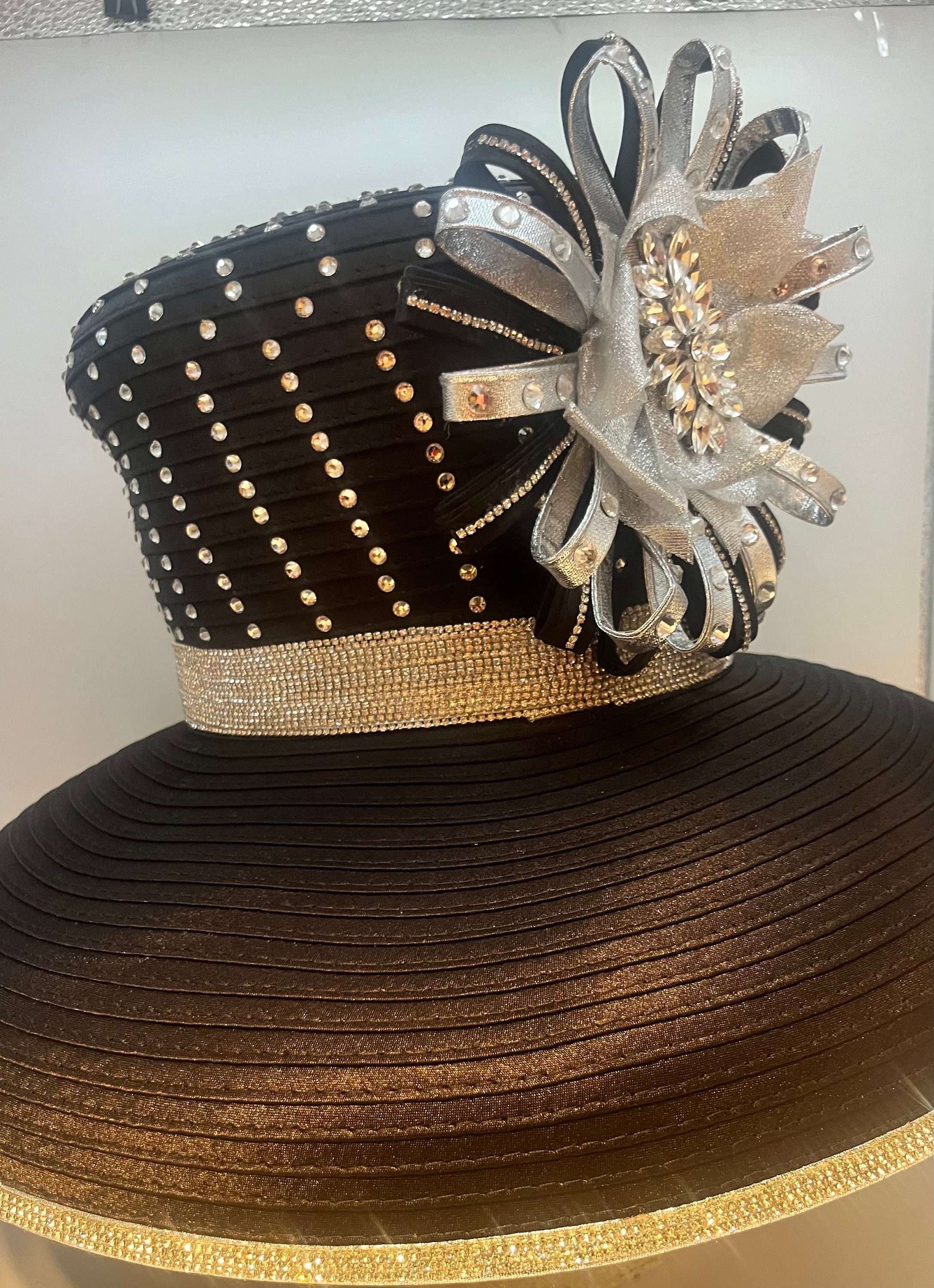 Champagne Italy Hat Fascinator Womens Brown Taffeta Rhinestone Derby Church‎ Champagne Gold Lady Elegant Dress Church Gemstone Beaded  main image 4