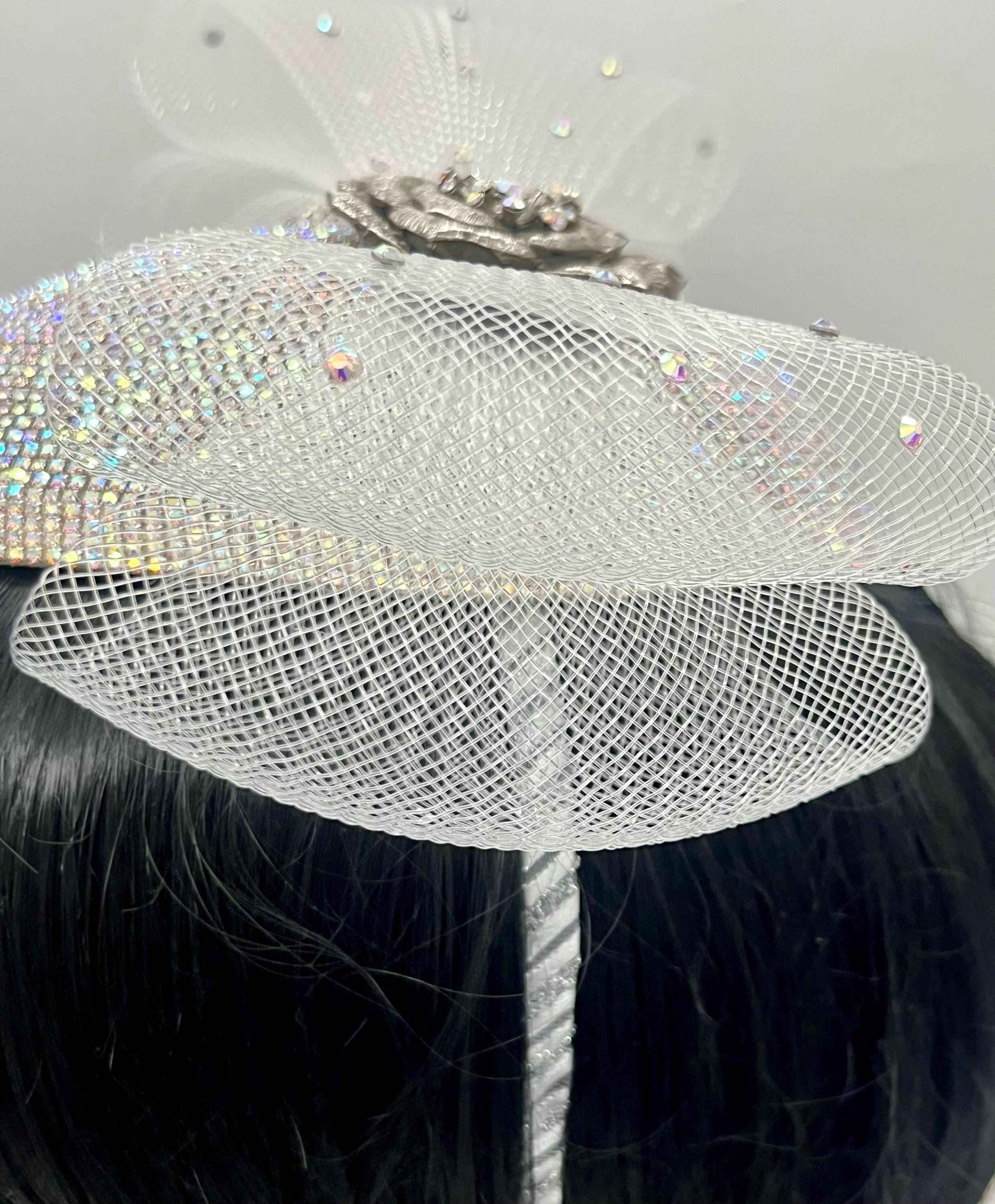Pillbox Hat With Large Rhinestone Bow Ivory Satin Pillbox Hat: Rhinestone Brooch, Crinoline Bow - Etsy main image 4