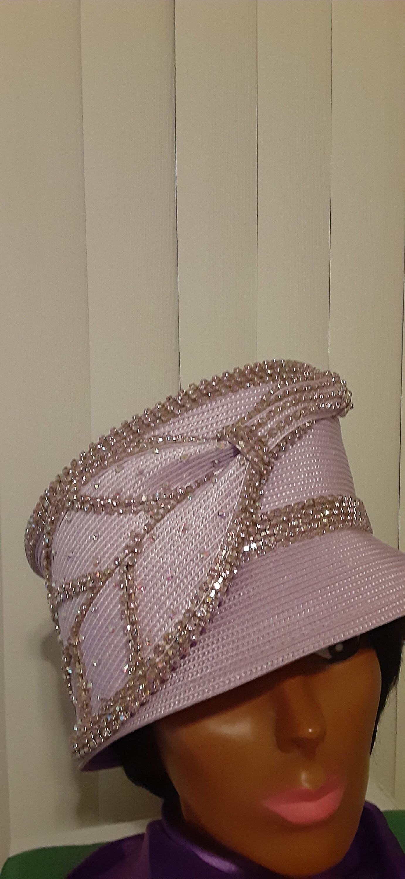 Lilac bling hat - church or special occasion with  box exquisite purple church hat adorned with elegant floral  main image 3