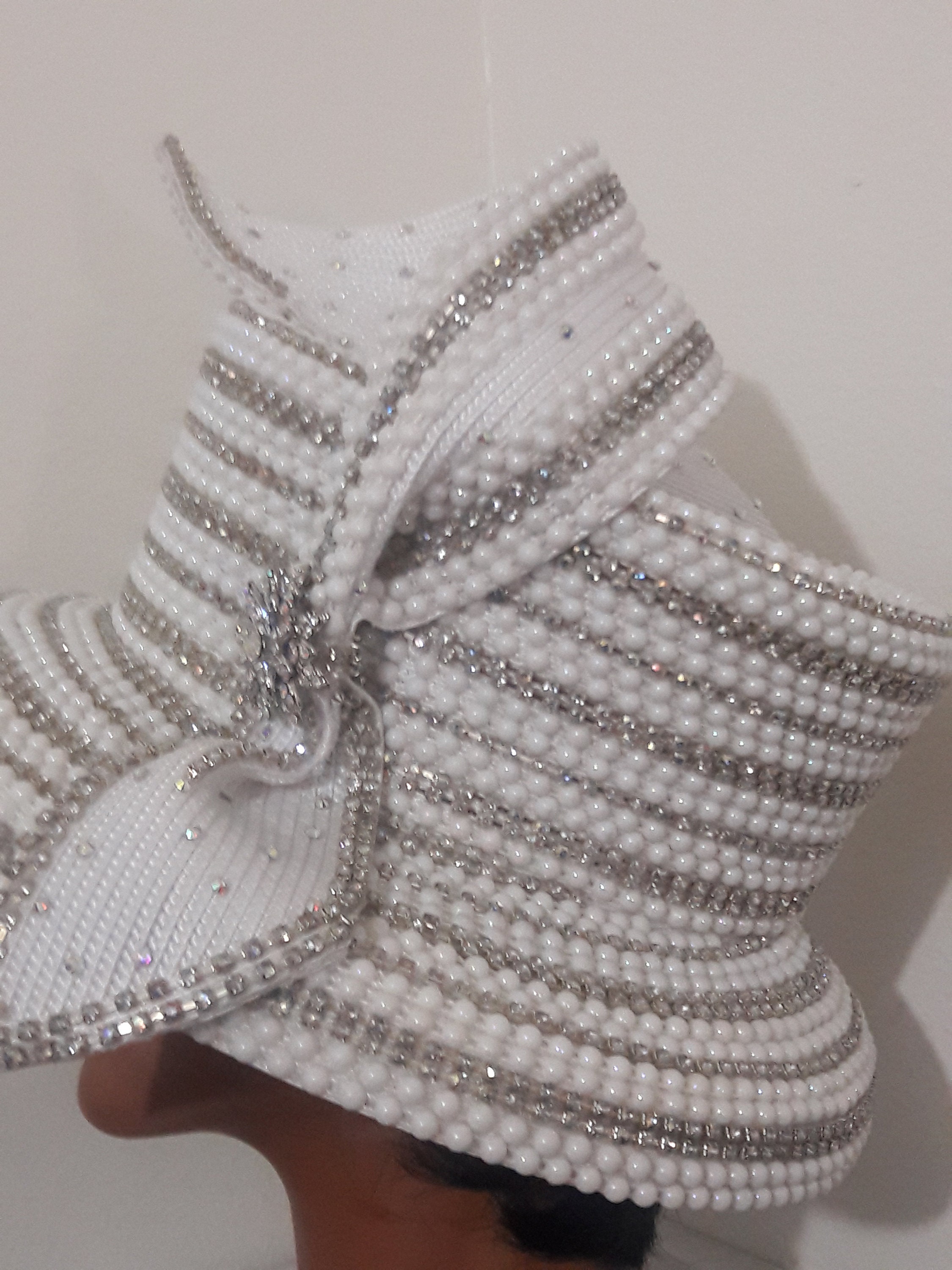 White church hat year round rhinestones brooch birthday mother's  day Christmas Easter Cogic Conference Convention le diner en blanc