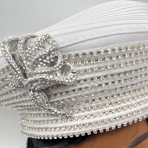 White church hat all year rhinestone pillbox silver brooch birthday Mother&#39;s Day Easter Christmas COGIC Convocation Conference Convention
