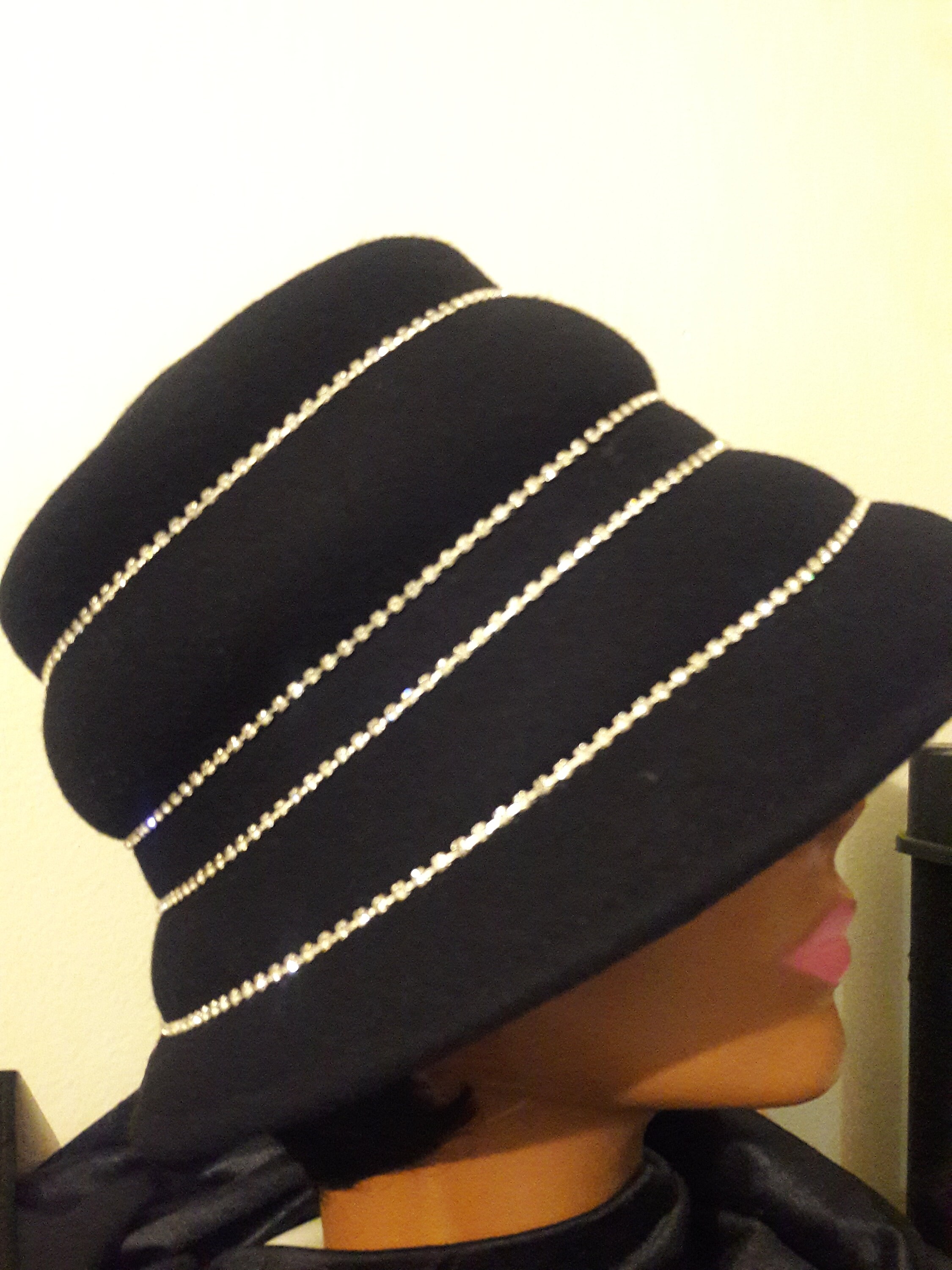 Black church hat small brim rhinestone women fancy wool cloche Etsy