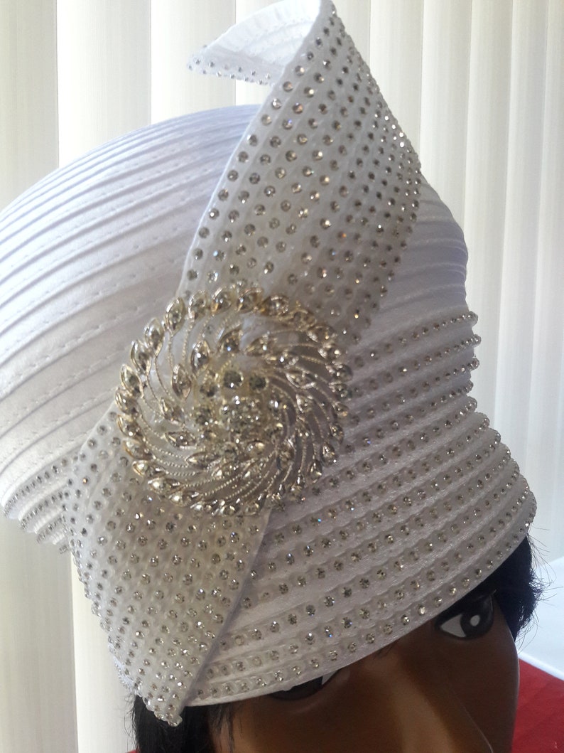 White church hat fancy crown rhinestone trim rhinestone silver Etsy