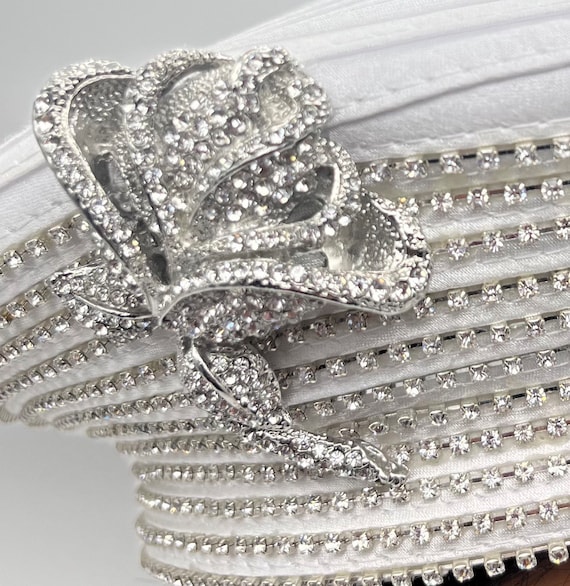 White Rhinestone Church Hat: Satin Pillbox With Silver  display picture 1