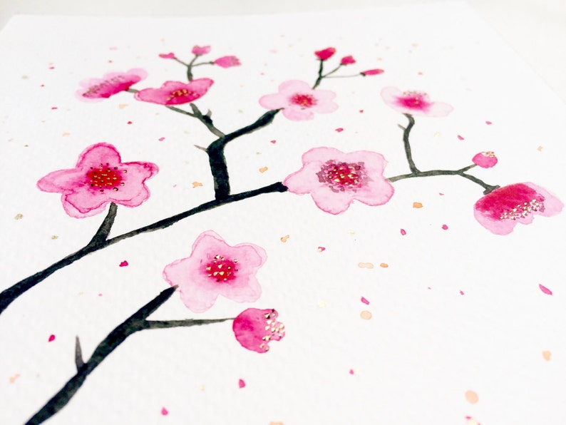 Floral watercolor Cherry blossom Original painting Etsy