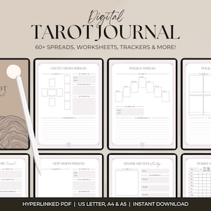 Digital Tarot Journal | Daily Card Reading, Tarot Spreads | Tarot Workbook Notebook Planner | Witch, Grimoire, Oracle, Deck | Printable
