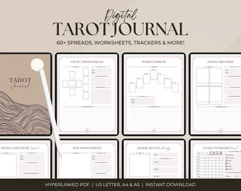Digital Tarot Journal | Daily Card Reading, Tarot Spreads | Tarot Workbook Notebook Planner | Witch, Grimoire, Oracle, Deck | Printable