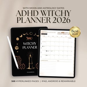 2026 ADHD Witchy Digital Planner: Moon, Manifestation, Tarot Journal, Productivity, Self Care | Daily, Weekly, Monthly Calendar