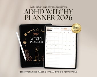 2026 ADHD Witchy Digital Planner: Moon, Manifestation, Tarot Journal, Productivity, Self Care | Daily, Weekly, Monthly Calendar
