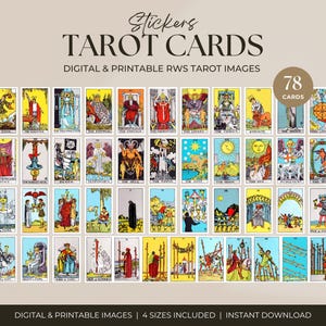 Tarot Card Stickers | 78 Rider Waite Cards for Beginner and Advanced Witch | Digital Witchy Printable Stickers
