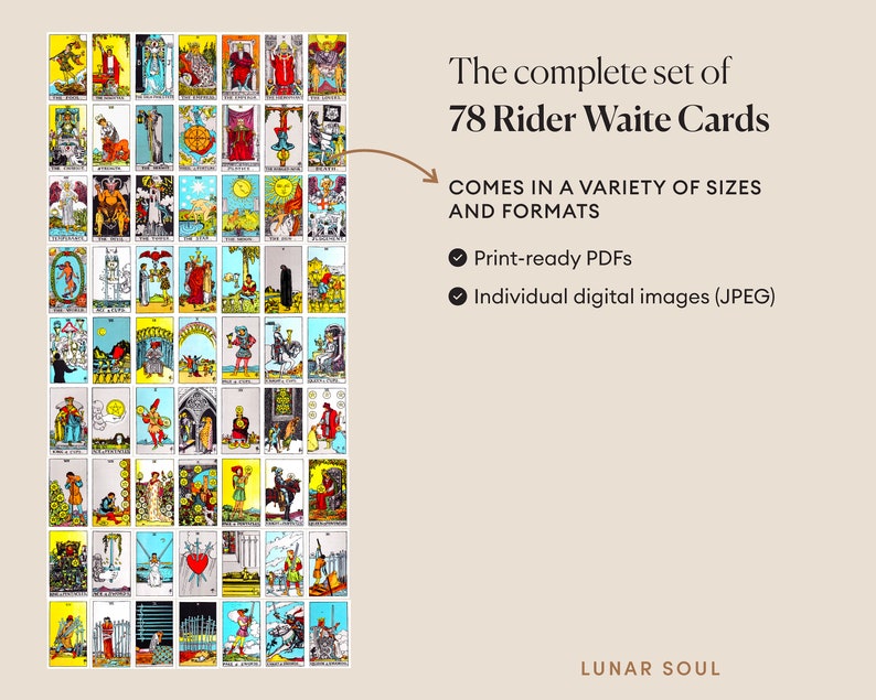 Tarot Card Stickers 78 Rider Waite Cards for Beginner and Advanced Witch Digital Witchy Printable Stickers afbeelding 2