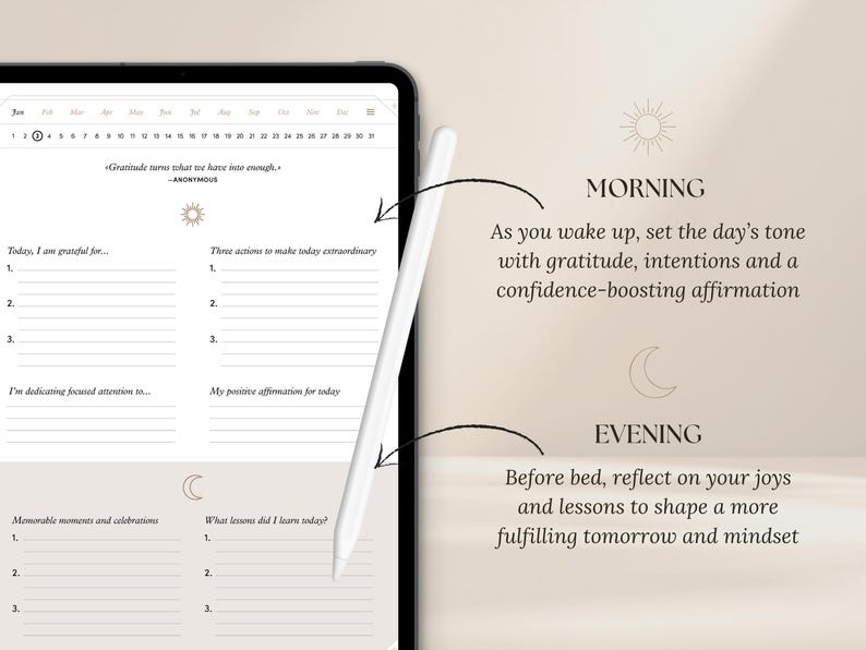 Digital Gratitude Journal | 5-Minute Daily Morning and Night Routine for iPad, GoodNotes | Mindfulness, Wellness and Manifestation Planner image 3