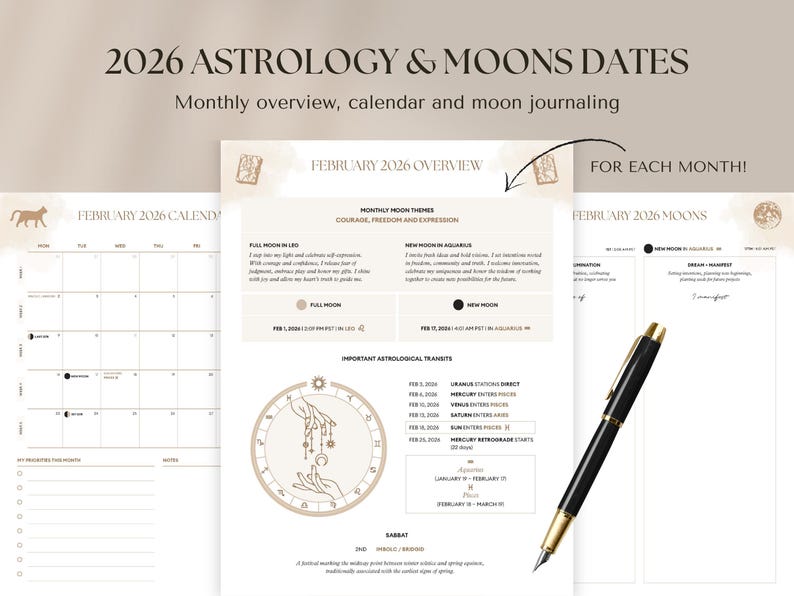 2026 Witchy Planner: Astrology, Tarot Journal, Moon Calendar (Printable Calendar 2026 PDF) image 4