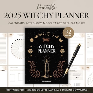 2025 Witchy Planner | Astrology Planner, Moon Calendar, Tarot Journal | Grimoire Journal | Printable Planner