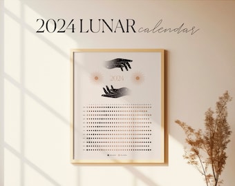 2024 Moon Calendar Art Print | Lunar Phases Wall Calendar | Witchy Calendar Poster