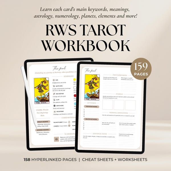 Rider Waite Tarot Workbook: Cheat Sheets & Worksheets (Digital Download)