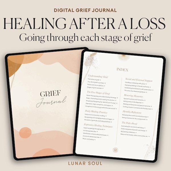 Digital Grief Journal | Loss of a loved one and Healing Prompts | Sympathy Gift | Self Therapy Digital Workbook for iPad, GoodNotes