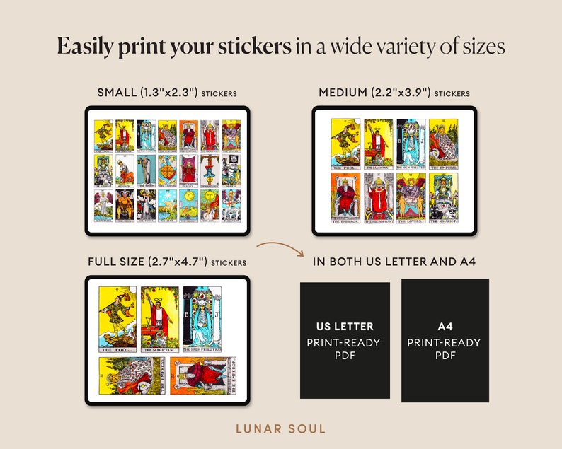 Tarot Card Stickers 78 Rider Waite Cards for Beginner and Advanced Witch Digital Witchy Printable Stickers afbeelding 3